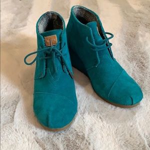 Teal Suede Wedge Toms Boots